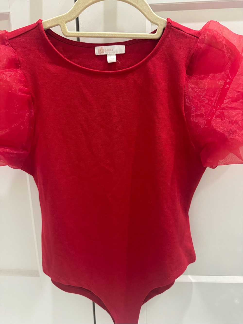 GB Red Puff-Sleeve Bodysuit Top